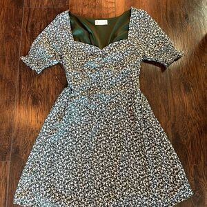 Floral Green and White Dress